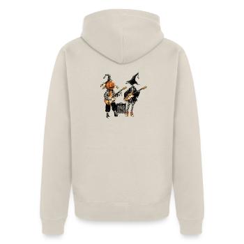 Illustration du groupe de rock Pumpkin & Skeleton - Veste à capuche bio Premium Unisexe - beige - Dos - Thijin (182cm)
