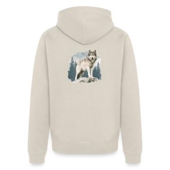 Wolf Vintage - Unisex Premium Bio Zip Hoodie - Beige - Hinten - Thijin (182cm)