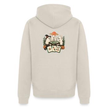 Geister-Mahjong-Nacht - Unisex Premium Bio Zip Hoodie - Beige - Hinten - Thijin (182cm)