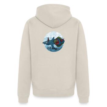 Geburtstagshai mit Geschenk - Unisex Premium Bio Zip Hoodie - Beige - Hinten - Thijin (182cm)