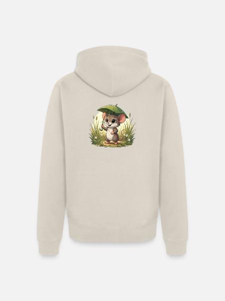 Kleines Mäuschen mit Schirm im Gras - Unisex Premium Bio Zip Hoodie - Beige