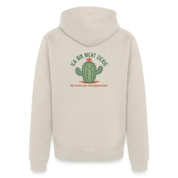 Ich bin nicht launisch Kaktus Schutzstacheln - Unisex Premium Bio Zip Hoodie - Beige - Hinten - Thijin (182cm)