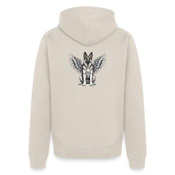 Deutscher Schäferhund Engel Abschied mit Flügeln - Unisex Premium Bio Zip Hoodie - Beige - Hinten - Thijin (182cm)