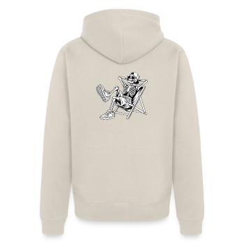 Entspannendes Skelett auf Deckstuhl - Unisex Premium Bio Zip Hoodie - Beige - Hinten - Thijin (182cm)