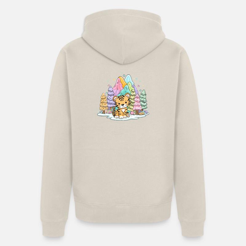 Bébé tigre dans le pays arc-en-ciel - Veste à capuche bio Premium Unisexe - beige