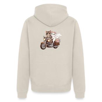 Just Married: Katzen auf Motorrad - Unisex Premium Bio Zip Hoodie - Beige - Hinten - Thijin (182cm)