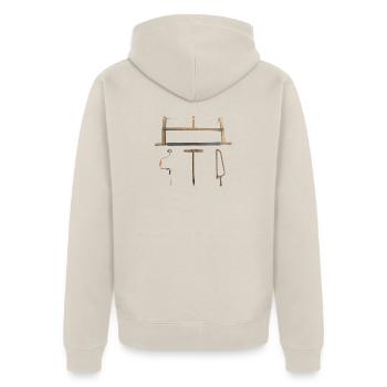 Werkzeugposter - Unisex Premium Bio Zip Hoodie - Beige - Hinten - Thijin (182cm)