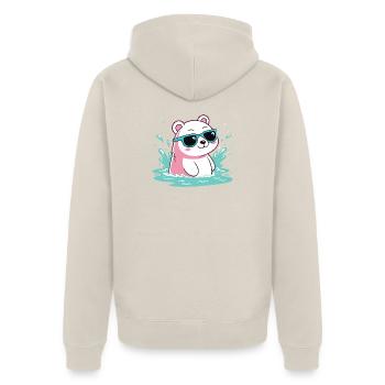 Aquatic Polar Bear in Cool Glasses - Unisex Premium Organic Zip Hoodie - beige - Back - Thijin (182cm)
