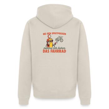 Radfahren bei den Spritpreisen Fahrrad - Unisex Premium Bio Zip Hoodie - Beige - Hinten - Thijin (182cm)
