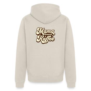 Mama brauch Kaffee - Unisex Premium Bio Zip Hoodie - Beige - Hinten - Thijin (182cm)