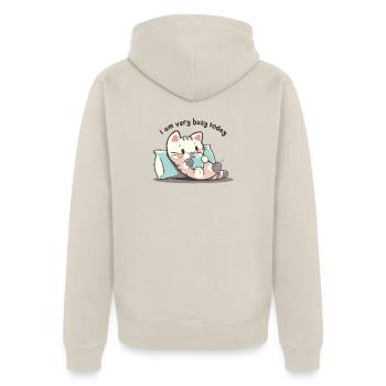 Ich bin heute sehr beschäftigt - Unisex Premium Bio Zip Hoodie - Beige - Hinten - Thijin (182cm)