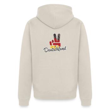 Victory Sieg Hand Deutschland - Unisex Premium Bio Zip Hoodie - Beige - Hinten - Thijin (182cm)