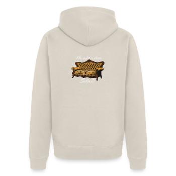 Vintage Sofa Spruch, Wo gibt´s denn sowas? - Unisex Premium Bio Zip Hoodie - Beige - Hinten - Thijin (182cm)