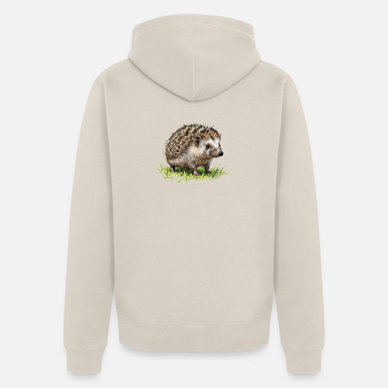 Hérisson Aquarelle dans l'herbe - Veste à capuche bio Premium Unisexe - beige