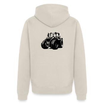 Starker Deutscher Traktor mit roten Felgen - Unisex Premium Bio Zip Hoodie - Beige - Hinten - Thijin (182cm)