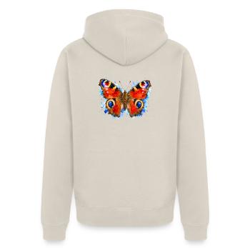 Pfauenschmetterling Aglais io Aquarell-Stil - Unisex Premium Bio Zip Hoodie - Beige - Hinten - Thijin (182cm)