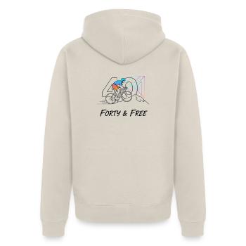 Forty & Free Cycling 40. Geburtstagskunst - Unisex Premium Bio Zip Hoodie - Beige - Hinten - Thijin (182cm)