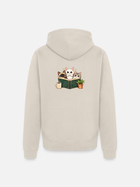 Katze Lesen Kafee - Unisex Premium Bio Zip Hoodie - Beige