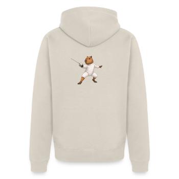 Capybara beim Fechten - Unisex Premium Bio Zip Hoodie - Beige - Hinten - Thijin (182cm)