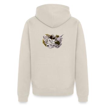 Pflanzenrausch Linienkunst - Unisex Premium Bio Zip Hoodie - Beige - Hinten - Thijin (182cm)