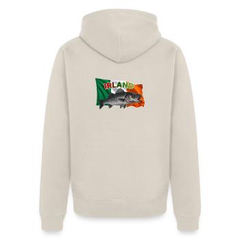 Wolfsbarsch Angeln Irland - Wölfe  - Unisex Premium Bio Zip Hoodie - Beige - Hinten - Thijin (182cm)