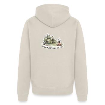 Living on Espresso & Dirt Roads - Unisex Premium Organic Zip Hoodie - beige - Back - Thijin (182cm)