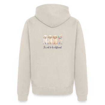 Wasserfarbenhunde – Anders Sein - Unisex Premium Bio Zip Hoodie - Beige - Hinten - Thijin (182cm)