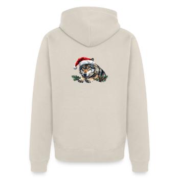 Weihnachtswolf-Weihnachtsmützen-Kunst - Unisex Premium Bio Zip Hoodie - Beige - Hinten - Thijin (182cm)
