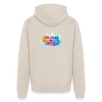 Be Real Not Perfect Aquarell Zitat - Unisex Premium Bio Zip Hoodie - Beige - Hinten - Thijin (182cm)