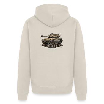 Merkava Panzer – Faszination Stahl. Nicht Krieg. - Unisex Premium Bio Zip Hoodie - Beige - Hinten - Thijin (182cm)