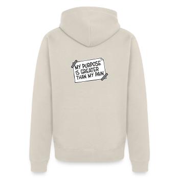 Mon but est plus grand que ma douleur, ce qui signifie le logo des guillemets - Veste à capuche bio Premium Unisexe - beige - Dos - Thijin (182cm)