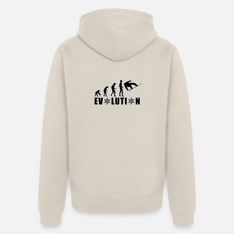 EVOLUTION SNOWBOARD Schnee Winter Geschenk - Unisex Premium Bio Zip Hoodie - Beige