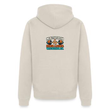 Fitness Tagesplan – Heben lachen wiederholen - Unisex Premium Bio Zip Hoodie - Beige - Hinten - Thijin (182cm)