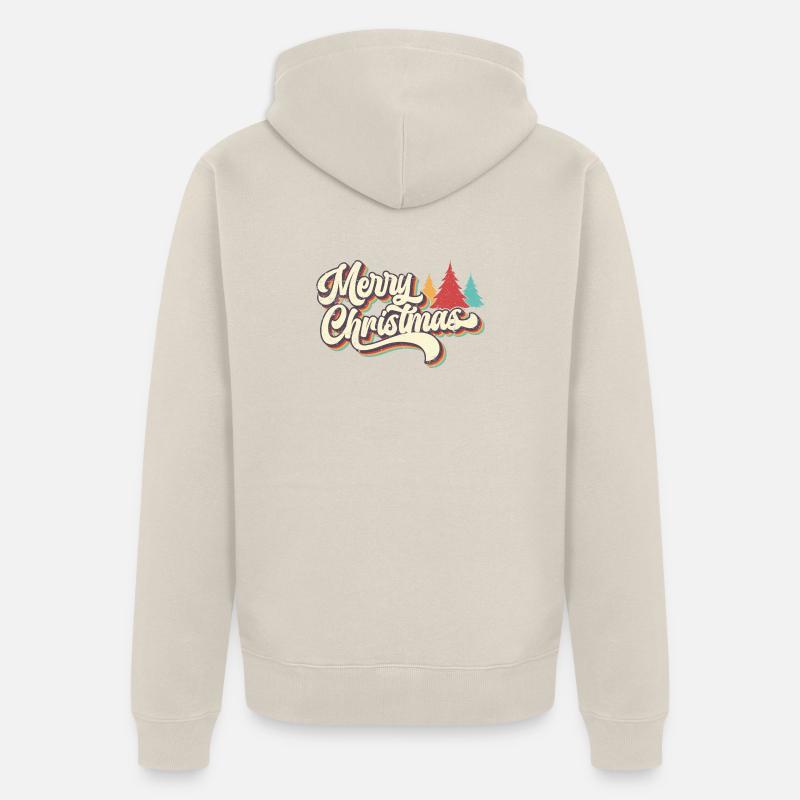 Retro Merry Christmas Rainbow Script - Unisex Premium Organic Zip Hoodie - beige