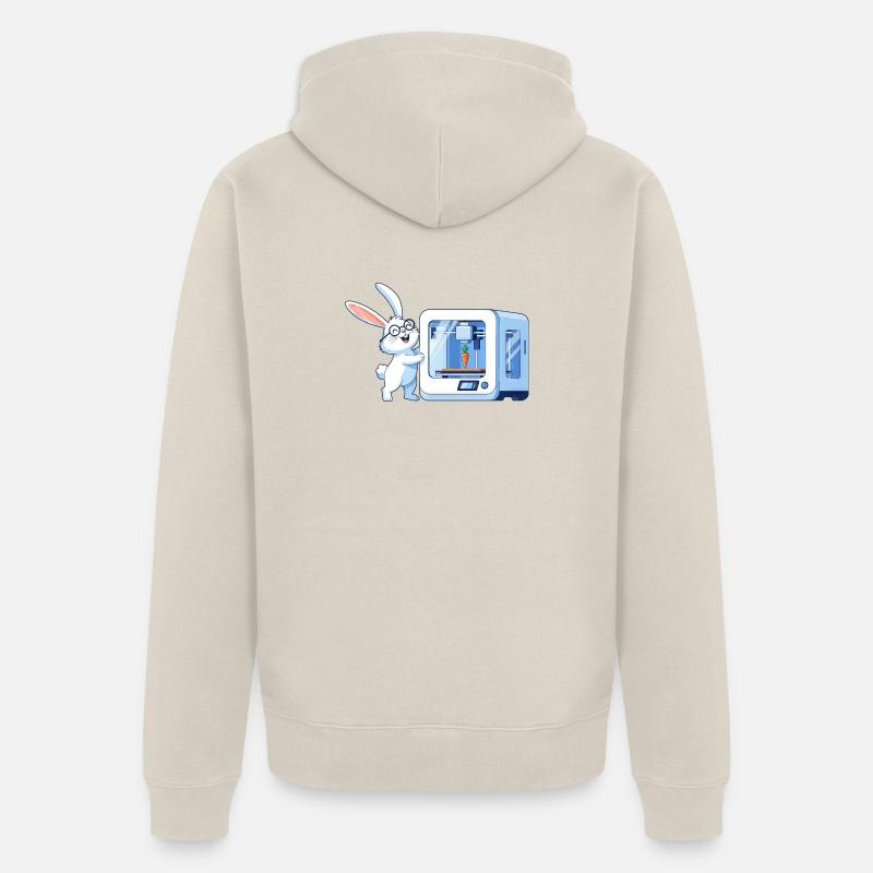 Lustiges Kaninchen Nerd Programmierer 3D Drucker - Unisex Premium Bio Zip Hoodie - Beige