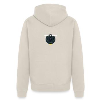 Eule in Neonspiralen - Unisex Premium Bio Zip Hoodie - Beige - Hinten - Thijin (182cm)