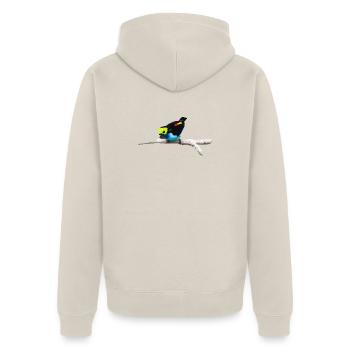 Bunter Papagei auf künstlerischem Ast - Unisex Premium Bio Zip Hoodie - Beige - Hinten - Thijin (182cm)
