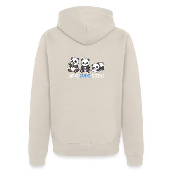 Eating Gaming Sleeping Panda Zocker Gamer - Unisex Premium Bio Zip Hoodie - Beige - Hinten - Thijin (182cm)