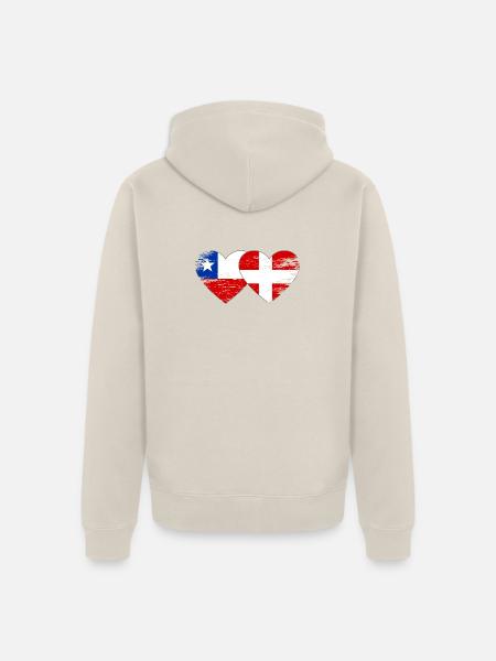 Chile Dänemark Flagge Herz used - Unisex Premium Bio Zip Hoodie - Beige