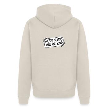 Travailler dur et être gentil Diligence inspirante Logo de la gentillesse - Veste à capuche bio Premium Unisexe - beige - Dos - Thijin (182cm)