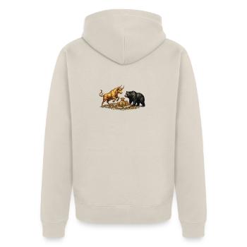 Bulle und Bär Börse Aktien Trading Finanzmarkt - Unisex Premium Bio Zip Hoodie - Beige - Hinten - Thijin (182cm)