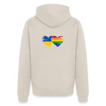 Ukraine Regenbogen Flagge Herz used - Unisex Premium Bio Zip Hoodie - Beige - Hinten - Thijin (182cm)
