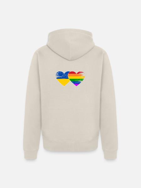 Ukraine Regenbogen Flagge Herz used - Unisex Premium Bio Zip Hoodie - Beige