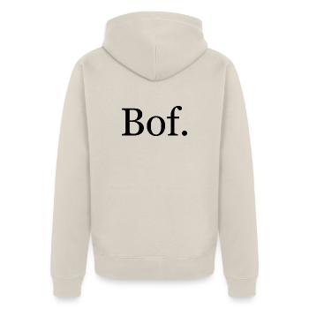 T-shirt “Bof.” – humour français minimaliste - Veste à capuche bio Premium Unisexe - beige - Dos - Thijin (182cm)