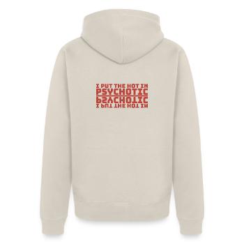 J’AI MIS LE CHAUD DANS PSYCHOTIQUE - écriture miroir rouge - Veste à capuche bio Premium Unisexe - beige - Dos - Thijin (182cm)