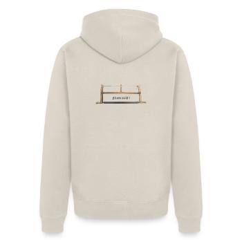 Tischlersäge Stress nicht! - Unisex Premium Bio Zip Hoodie - Beige - Hinten - Thijin (182cm)