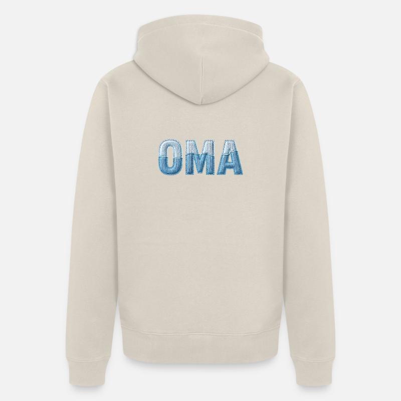 Oma Denim Schriftzug Patchwork Trend - Unisex Premium Bio Zip Hoodie - Beige