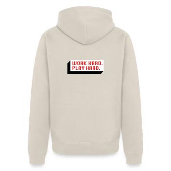 Work Hard. Play Hard. (Red) - Unisex Premium Organic Zip Hoodie - beige - Back - Thijin (182cm)