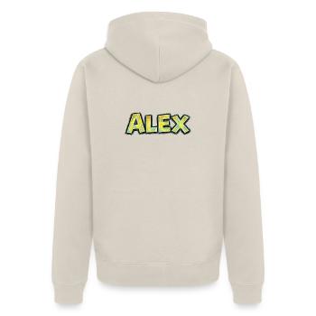 Alex – Handgezeichnete Typografie - Unisex Premium Bio Zip Hoodie - Beige - Hinten - Thijin (182cm)