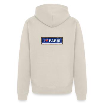Vintage-Retro-Metrostation-Schild ICH LIEBE PARIS - Unisex Premium Bio Zip Hoodie - Beige - Hinten - Thijin (182cm)